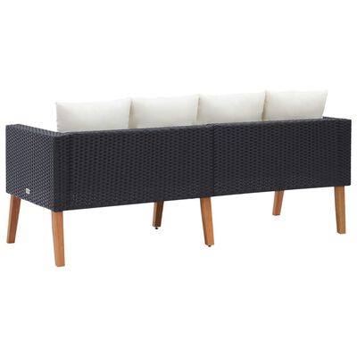 vidaXL 2-Seater Patio Sofa with Cushions Poly Rattan Black