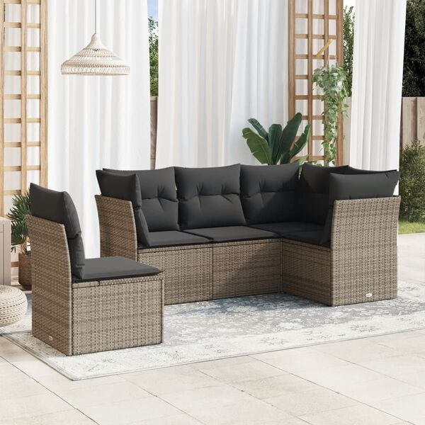 vidaXL Garden Sofa Set Grey PE Rattan, Powder-Coated Steel 5-Piece
