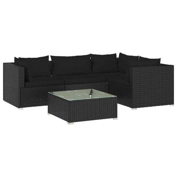 vidaXL Garden Lounge Set Black PE rattan, powder-coated steel, plastic