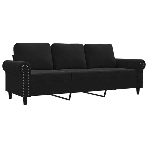 vidaXL 3-seater Sofa Black Velvet 3-seater 3-Seater Sofa Rectangular