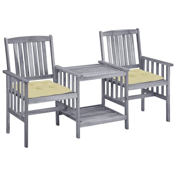 vidaXL Garden Chair With Tea Table Grey with cream cushions