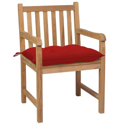 vidaXL Patio Chairs 8 pcs with Red Cushions Solid Teak Wood