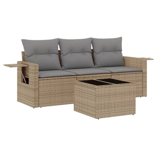 vidaXL Garden Sofa Set Beige PE rattan, Powder-coated steel, Tempered glass