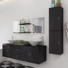 vidaXL Bathroom Cabinet Black Engineered wood and ceramic Large