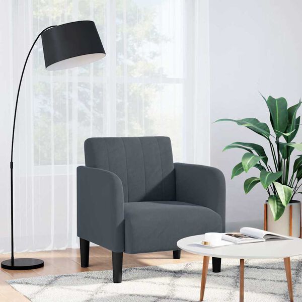vidaXL Sofa Chair Dark Grey Velvet, Plywood Single Sofa Size Sofa Chair