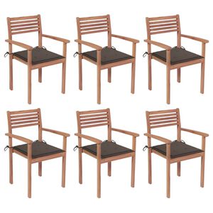 vidaXL Patio Chair Set of 6 Teak Solid Teak Wood Standard Stackable
