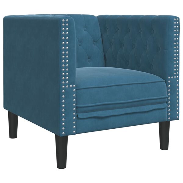 vidaXL Chesterfield Sofa Chair Blue Velvet, Plywood, Solid Wood Single