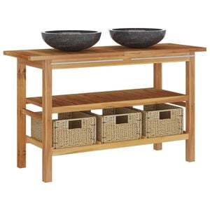 vidaXL Vanity Cabinet With Sink Teak wood finish Solid teak wood Medium