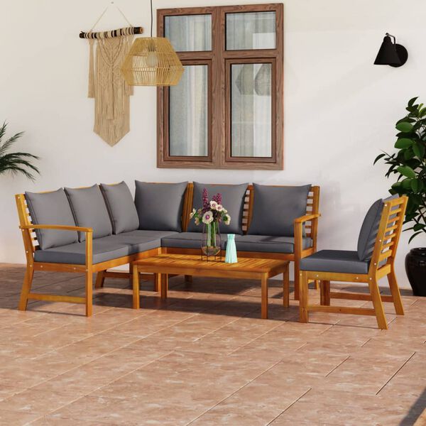 vidaXL Garden Lounge Set Dark Grey, Natural Wood