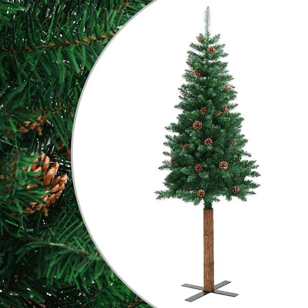 vidaXL Christmas Tree Green PVC, Solid Pine Wood, Powder-Coated Steel Slim