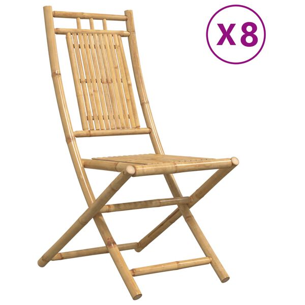 vidaXL Garden Chair Set of 8 Natural Bamboo Bamboo Medium Foldable