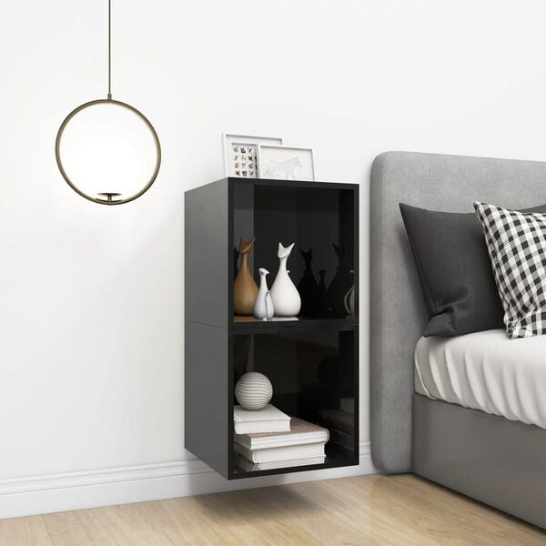 vidaXL Wall Cabinet Set of 2 High gloss black Engineered wood