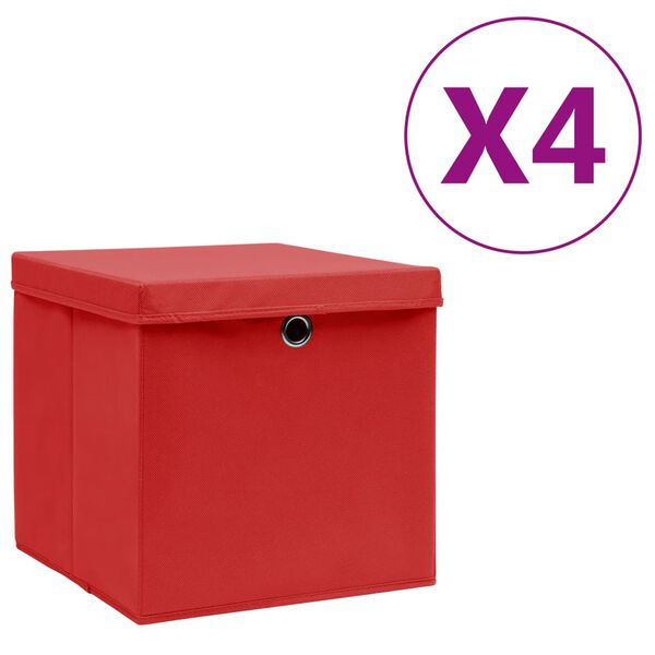 vidaXL Storage Box Set of 4 Red Non-woven fabric Small Collapsible