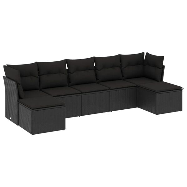 vidaXL Garden Sofa Set Black PE rattan, powder-coated steel Large