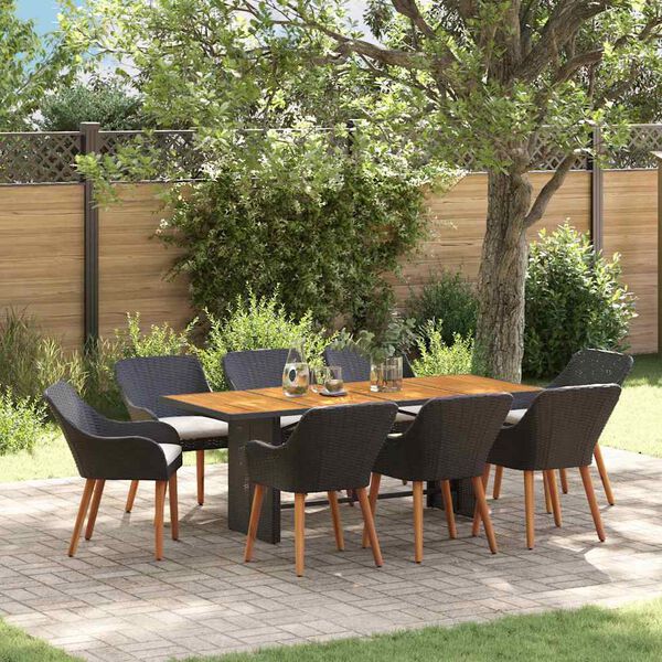 vidaXL Garden Dining Set 9 pcs Black and brown poly rattan