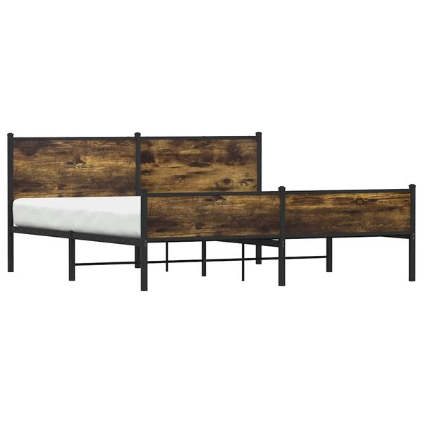 vidaXL Bed Frame Smoked Oak Steel, engineered wood Double Bed Frame