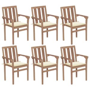 vidaXL Stackable Chair Set of 6 Natural Teak Teak wood, Polyester