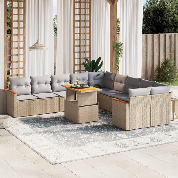 vidaXL Garden Sofa Set Beige PE rattan Large Adjustable Feet