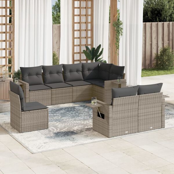 vidaXL Garden Sofa Set Grey PE rattan, powder-coated steel 8 Piece