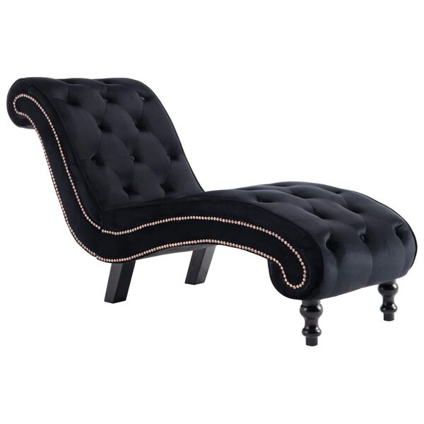 vidaXL Chaise Lounge Black Velvet Medium Ergonomic Modern Durable