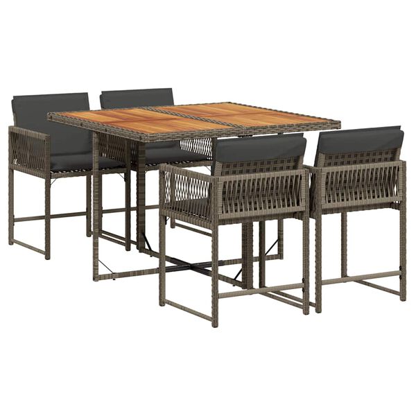 vidaXL Garden Dining Set Grey and Brown PE Rattan 4-Seater Foldable
