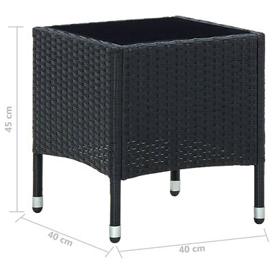 vidaXL Patio Table Black 15.7"x15.7"x17.7" Poly Rattan