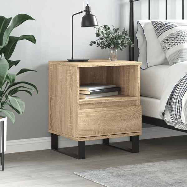 vidaXL Bedside Cabinet Sonoma Oak Engineered Wood, Metal Bedside Cabinet