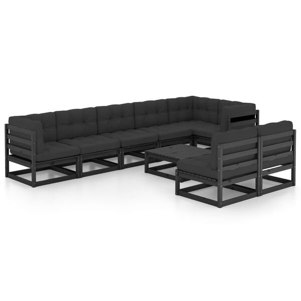 vidaXL Garden Lounge Set Black Solid pine wood Large Modular