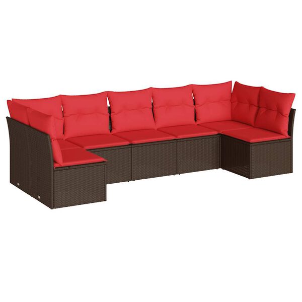 vidaXL 7 Piece Patio Sofa Set with Cushions Brown Poly Rattan