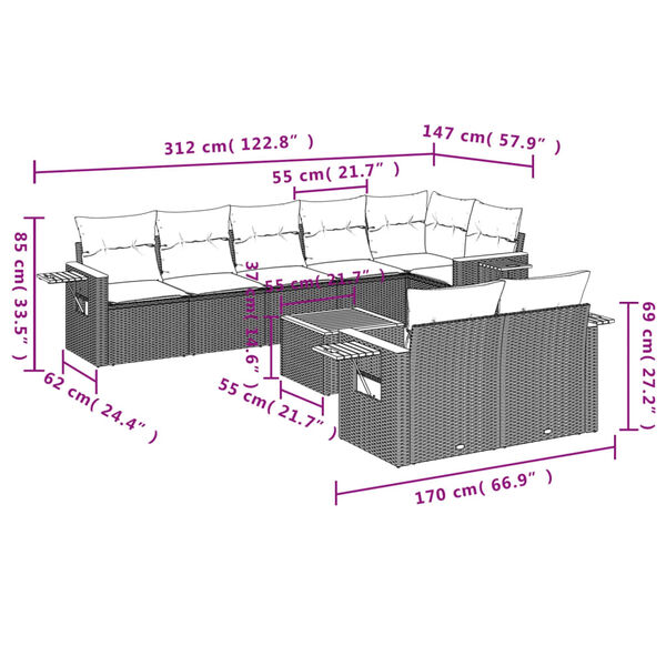 vidaXL Garden Sofa Set Black, Cream White
