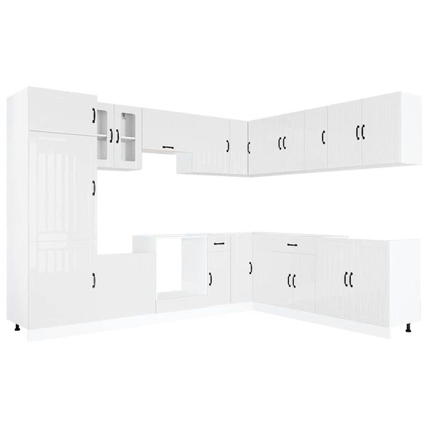 vidaXL Kitchen Cabinet Set Gloss White Engineered Wood and Glass Large