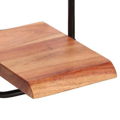Close-up of wooden shelf edge showing rounded front and natural wood grain.