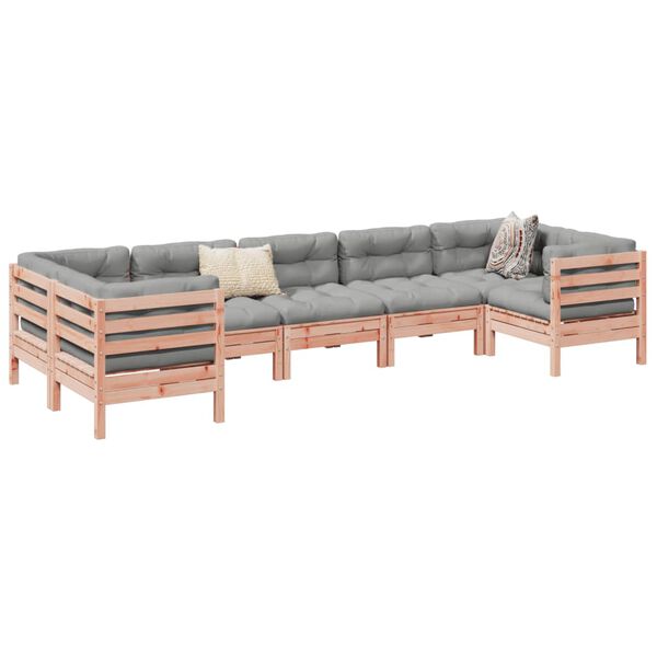 vidaXL Garden Sofa Set Natural wood, Grey cushions