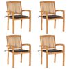 vidaXL Stacking Patio Chairs with Cushions 4 pcs Solid Teak Wood