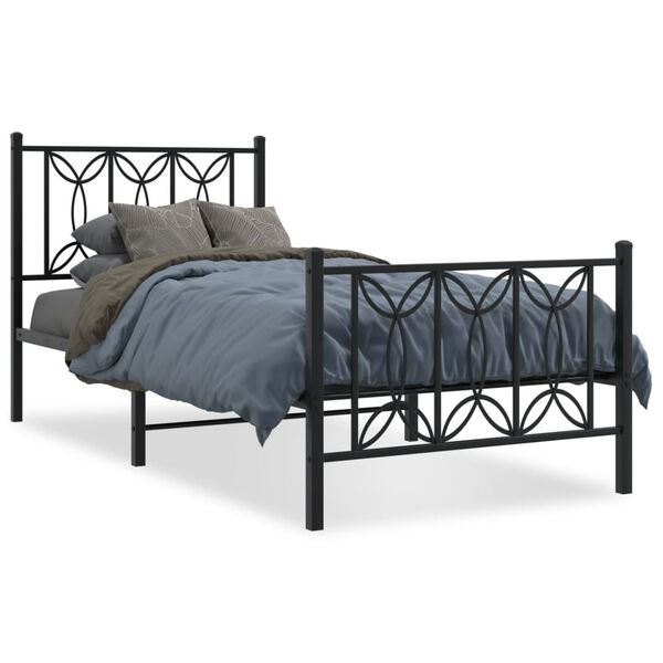 vidaXL Bed Frame Black Steel Twin Bed Frame Rectangular Modern
