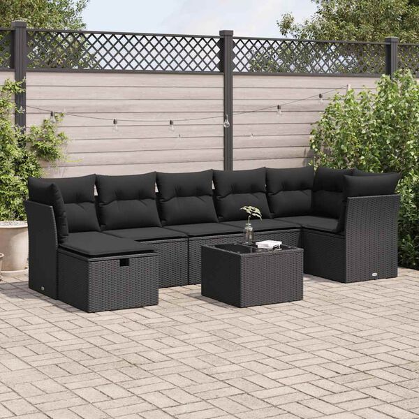 vidaXL Garden Sofa Set Black PE rattan, powder-coated steel, glass, fabric