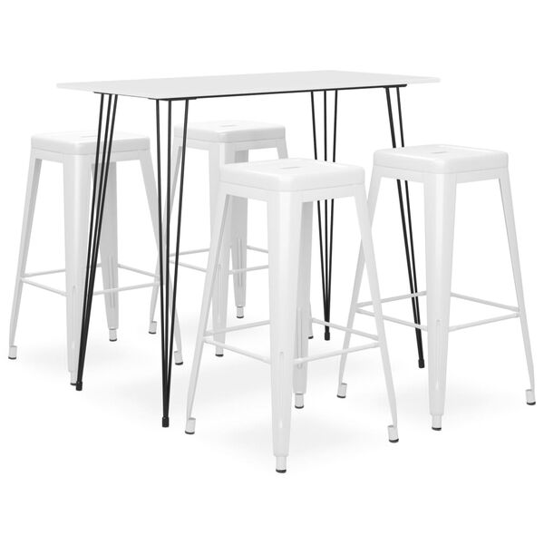 vidaXL Bar Set White, black MDF, painted metal Standard Stackable