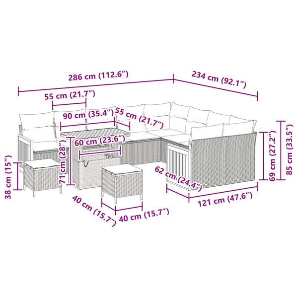 vidaXL Garden Sofa Set with Cushion 12 pcs Black 35.4" x 21.7" x 28