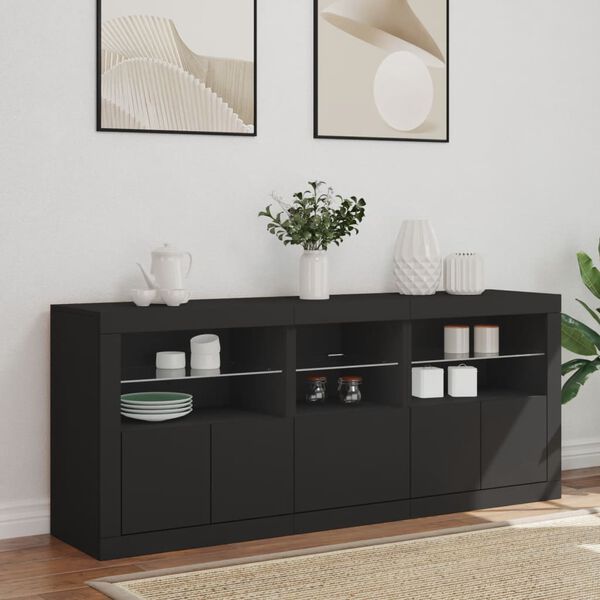vidaXL Sideboard Black Engineered wood, Glass Large Sideboard