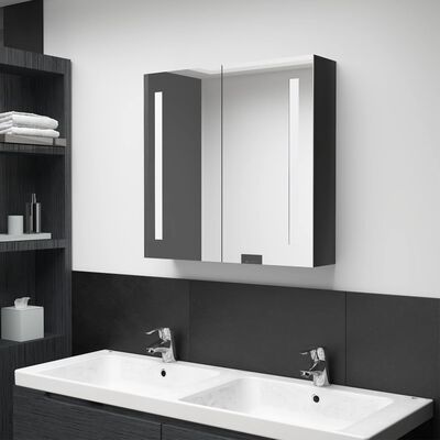 vidaXL LED Bathroom Mirror Cabinet Shining Black 24.4"x5.5"x23.6"