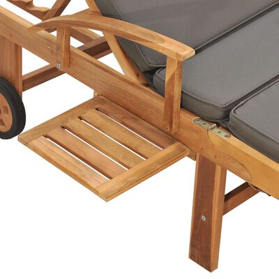 vidaXL Sun Lounger with Cushion Solid Teak Wood Dark Gray