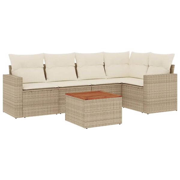 vidaXL Patio Sofa Set Beige PE Rattan Large Adjustable Feet