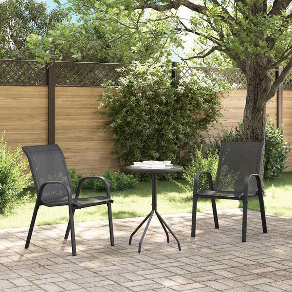 vidaXL Stackable Garden Chair Set of 2 Black Powder-coated steel Medium