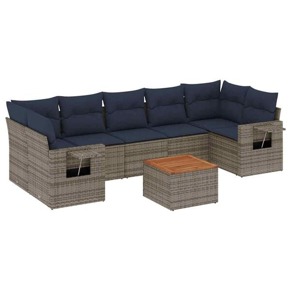 vidaXL 8 Piece Garden Sofa Set with Cushions Grey Poly Rattan