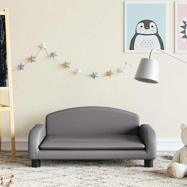 vidaXL Kids Sofa Grey Faux Leather, Pine Wood, Foam Mini Stylish