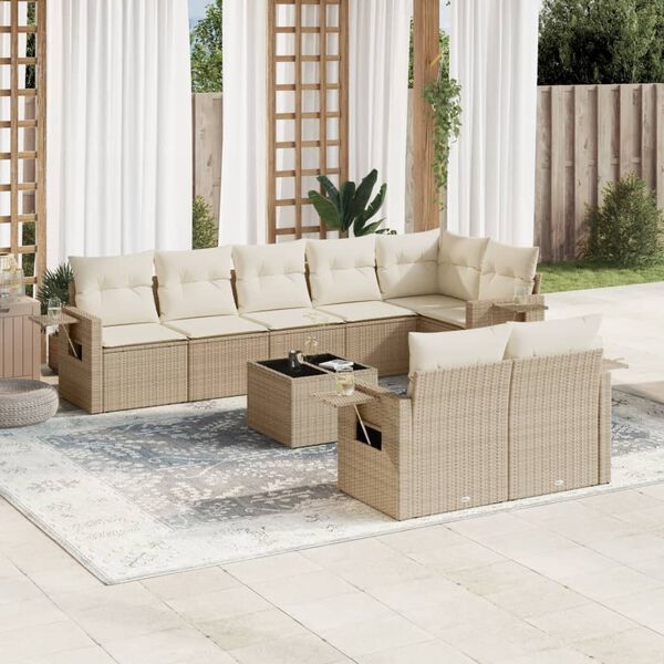 vidaXL Garden Sofa Set Beige PE rattan, powder-coated steel, tempered glass
