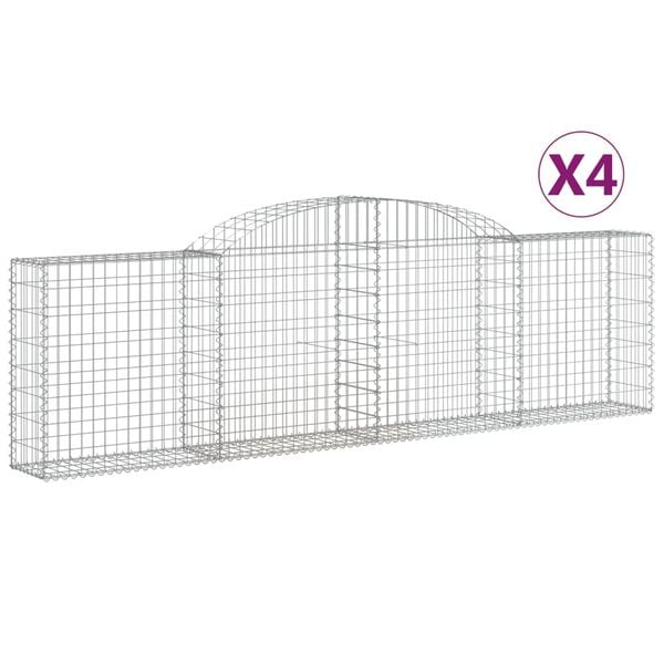 vidaXL Gabion Basket Set of 4 Silver Galvanized Iron Large Durable