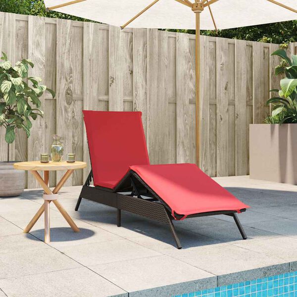 vidaXL Patio Sun Lounger Brown and Red PE rattan 1-person