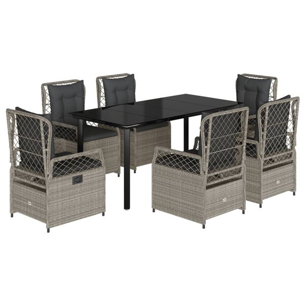 vidaXL 7 Piece Patio Dining Set with Cushions Light Gray Poly Rattan