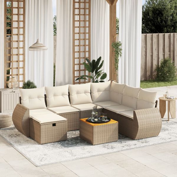 vidaXL Garden Sofa Set Beige PE rattan, powder-coated steel, acacia wood